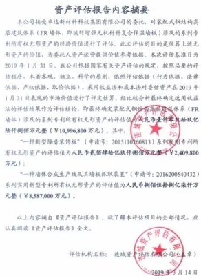 国内权威机构连城资产评估公司发布报告:卓达装配式钢结构高层建筑体系之一国家专利评估值1099亿元