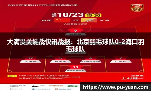 大满贯关键战快讯战报：北京羽毛球队0-2海口羽毛球队